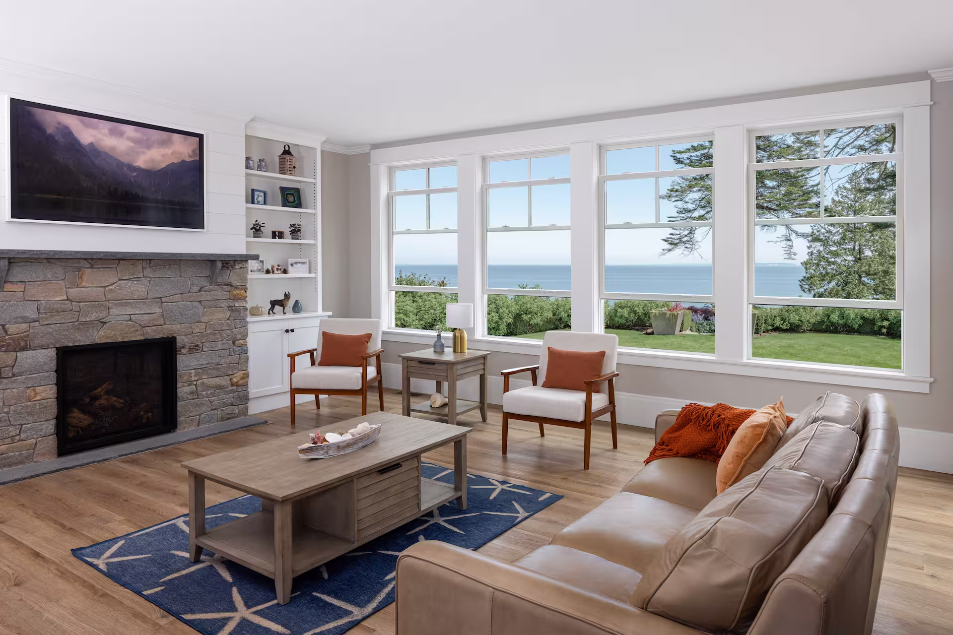 Coastal living room with panoramic windows
